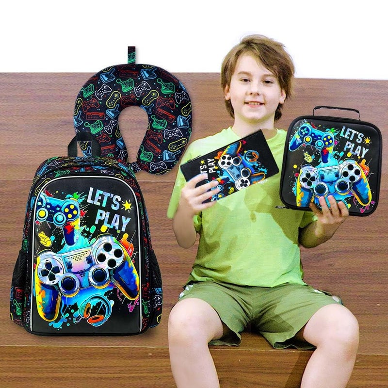 UFNDC 5PCS Kids Luggage for Boys, Game Rolling Suitcase with Wheels, Travel Carry-On for Children Toddler Elementary - Image 3